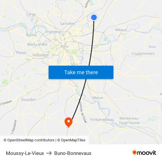 Moussy-Le-Vieux to Buno-Bonnevaux map