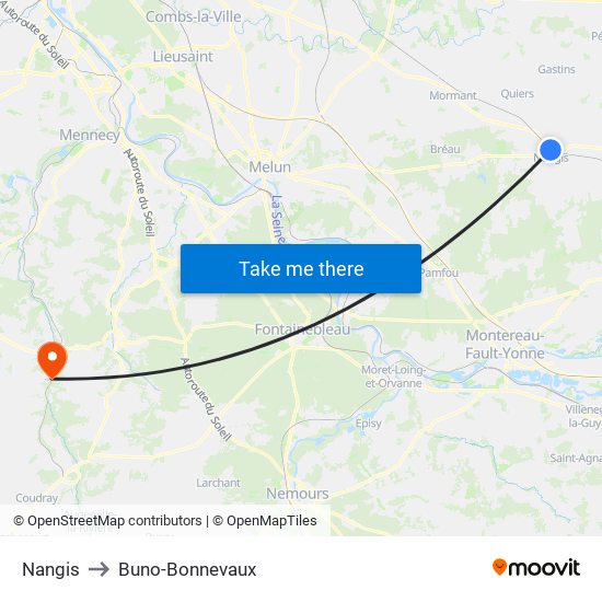 Nangis to Buno-Bonnevaux map