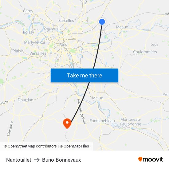 Nantouillet to Buno-Bonnevaux map