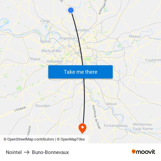 Nointel to Buno-Bonnevaux map