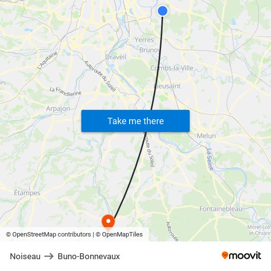 Noiseau to Buno-Bonnevaux map