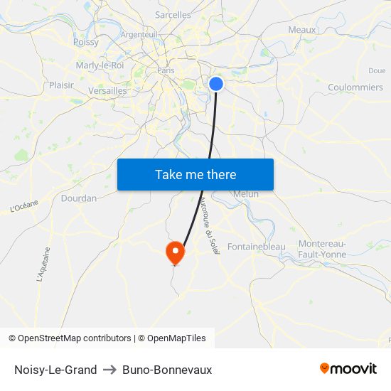 Noisy-Le-Grand to Buno-Bonnevaux map