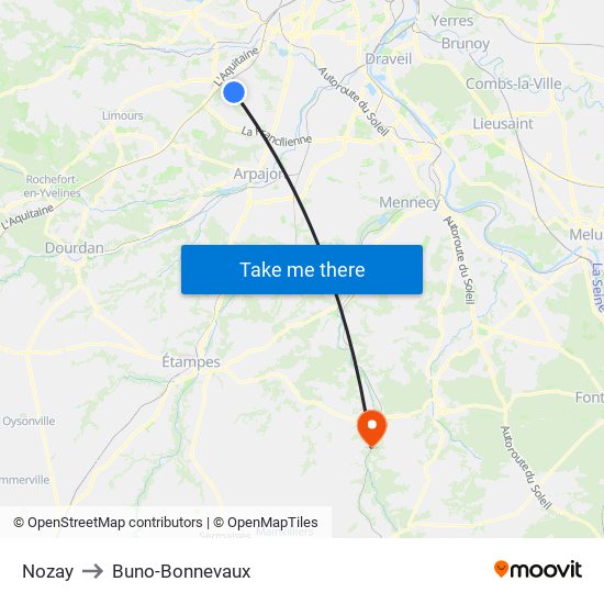 Nozay to Buno-Bonnevaux map