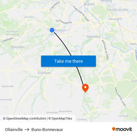 Ollainville to Buno-Bonnevaux map