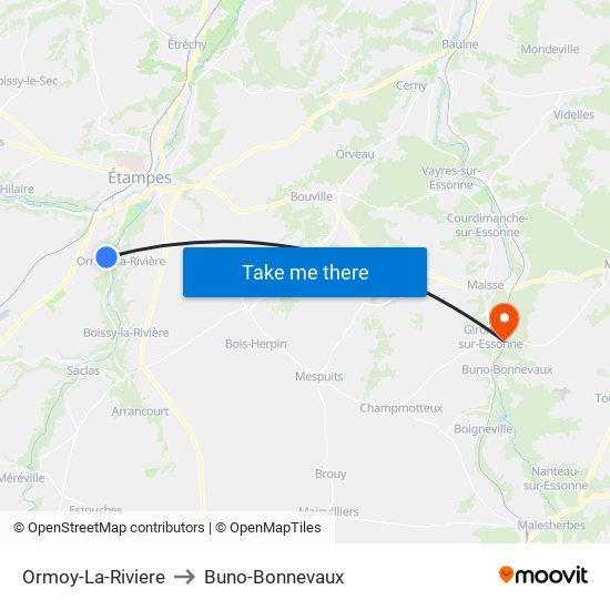 Ormoy-La-Riviere to Buno-Bonnevaux map