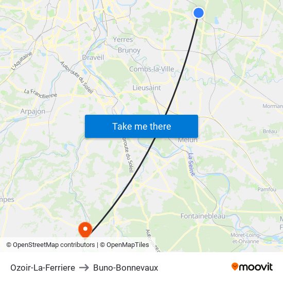 Ozoir-La-Ferriere to Buno-Bonnevaux map