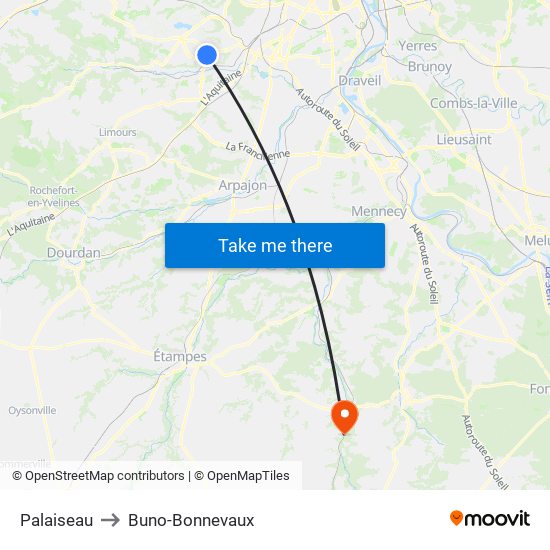 Palaiseau to Buno-Bonnevaux map