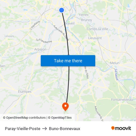 Paray-Vieille-Poste to Buno-Bonnevaux map