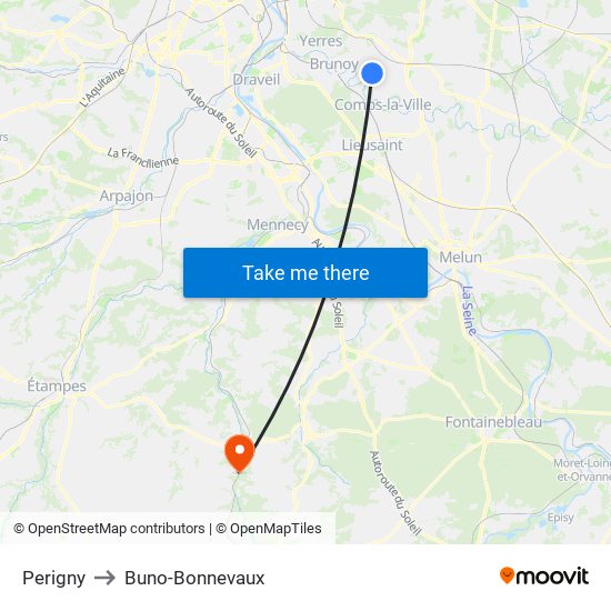 Perigny to Buno-Bonnevaux map