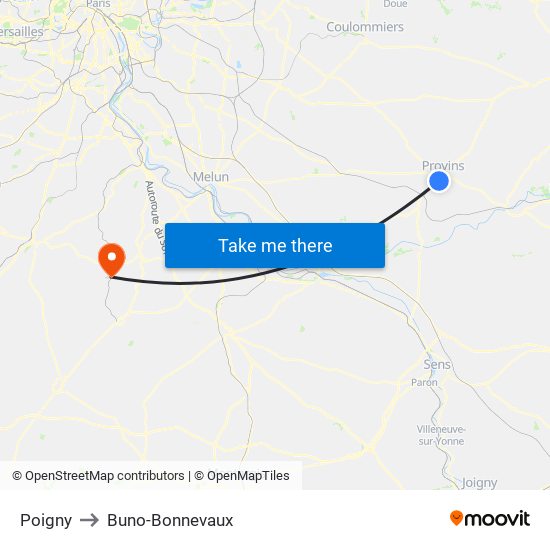 Poigny to Buno-Bonnevaux map