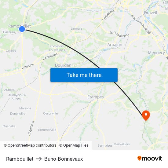 Rambouillet to Buno-Bonnevaux map