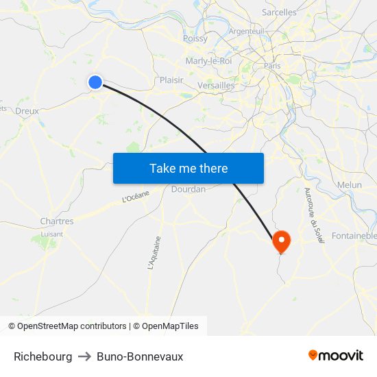 Richebourg to Buno-Bonnevaux map