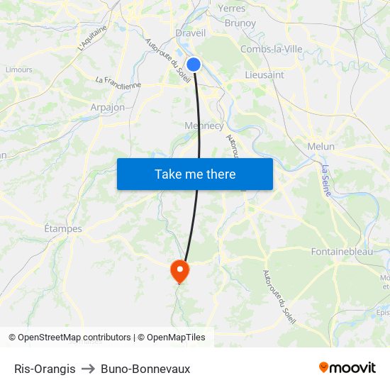 Ris-Orangis to Buno-Bonnevaux map
