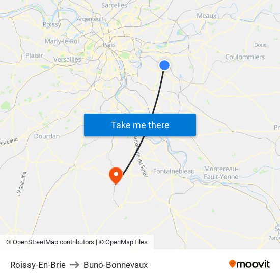 Roissy-En-Brie to Buno-Bonnevaux map