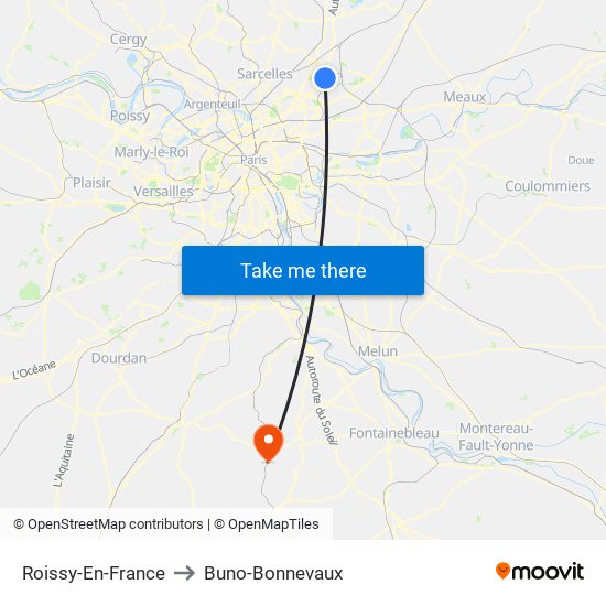 Roissy-En-France to Buno-Bonnevaux map