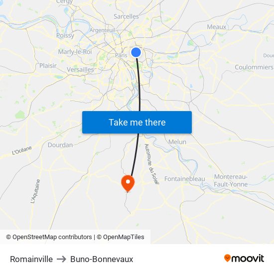 Romainville to Buno-Bonnevaux map