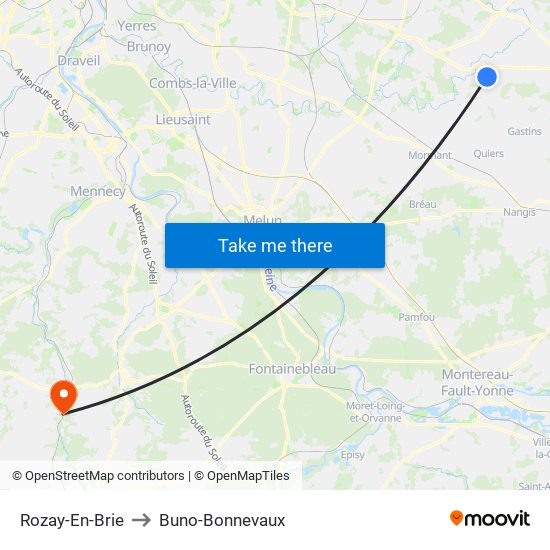 Rozay-En-Brie to Buno-Bonnevaux map