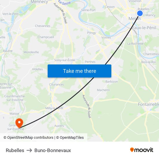Rubelles to Buno-Bonnevaux map