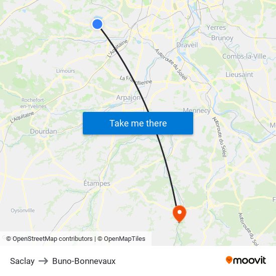 Saclay to Buno-Bonnevaux map