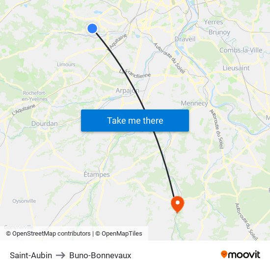 Saint-Aubin to Buno-Bonnevaux map
