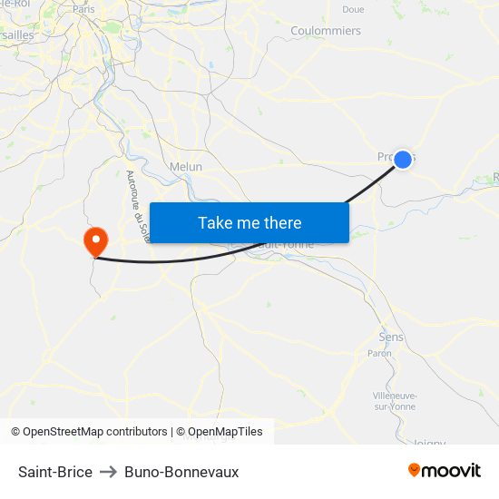 Saint-Brice to Buno-Bonnevaux map