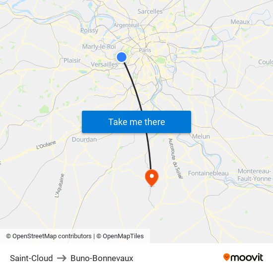 Saint-Cloud to Buno-Bonnevaux map