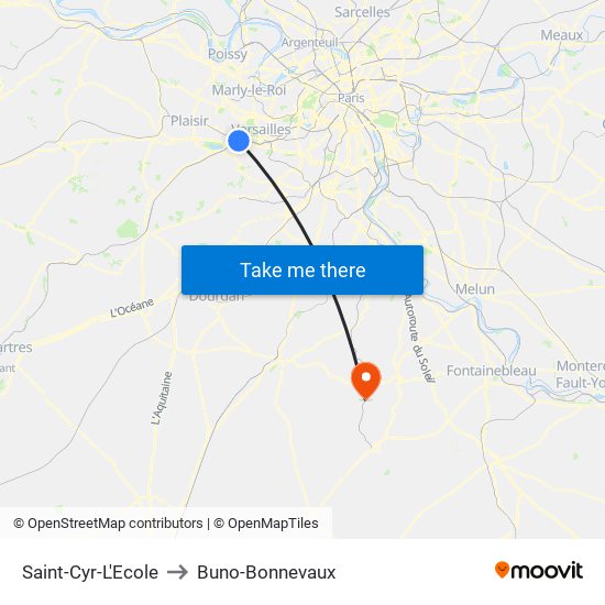 Saint-Cyr-L'Ecole to Buno-Bonnevaux map