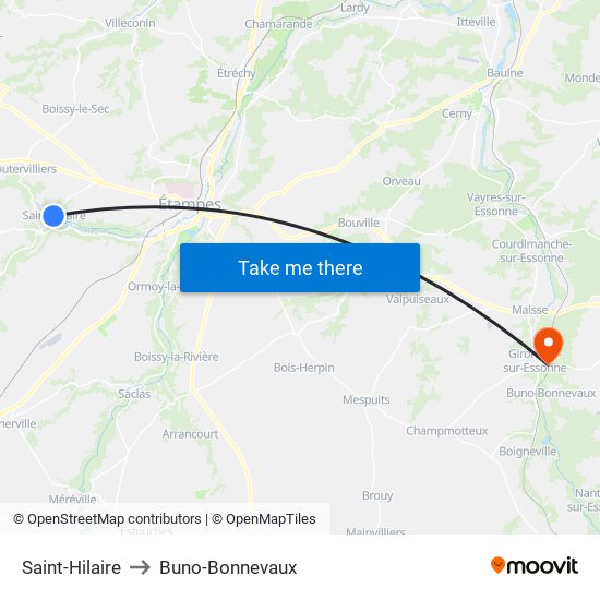 Saint-Hilaire to Buno-Bonnevaux map