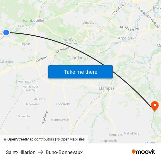 Saint-Hilarion to Buno-Bonnevaux map
