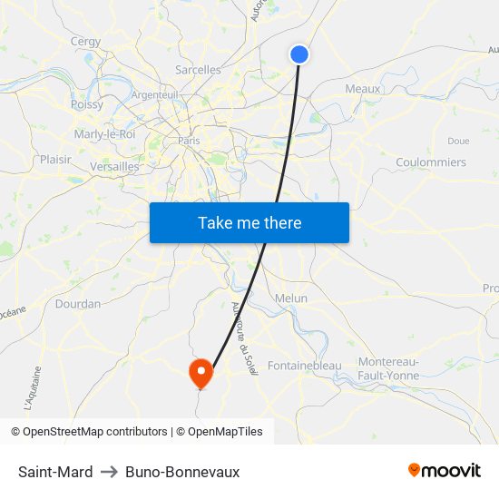 Saint-Mard to Buno-Bonnevaux map