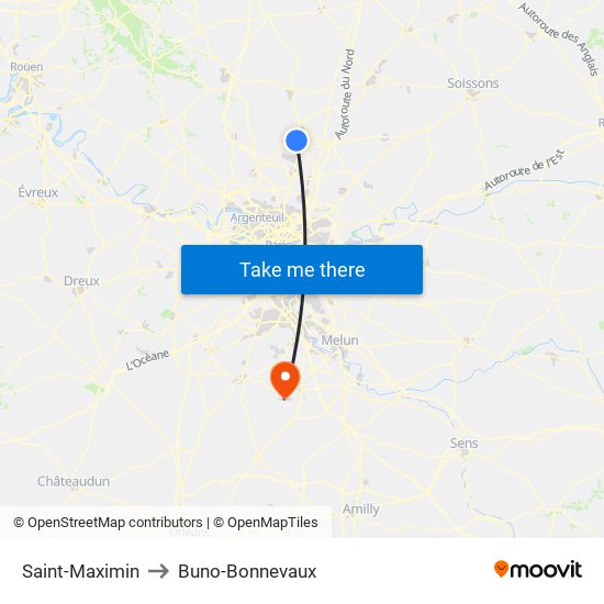 Saint-Maximin to Buno-Bonnevaux map