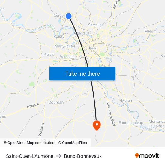 Saint-Ouen-L'Aumone to Buno-Bonnevaux map