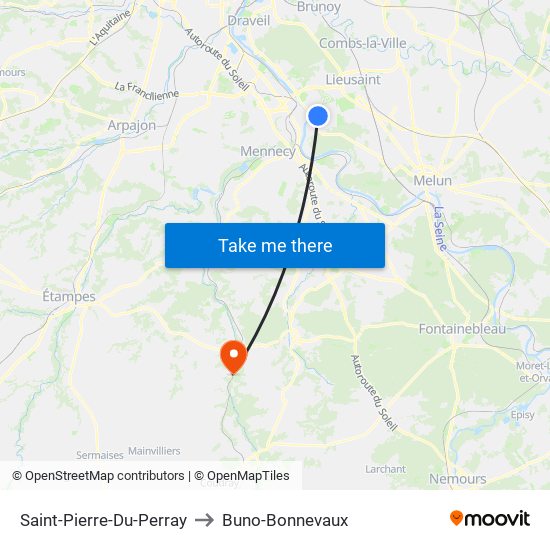 Saint-Pierre-Du-Perray to Buno-Bonnevaux map