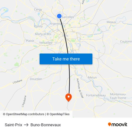 Saint-Prix to Buno-Bonnevaux map