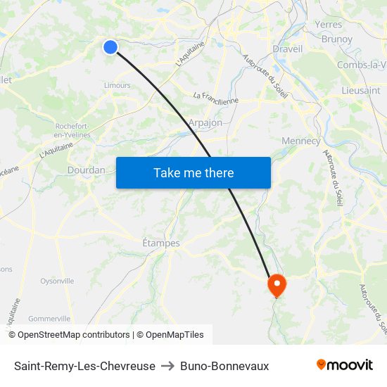 Saint-Remy-Les-Chevreuse to Buno-Bonnevaux map