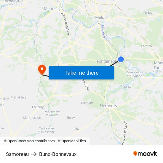 Samoreau to Buno-Bonnevaux map