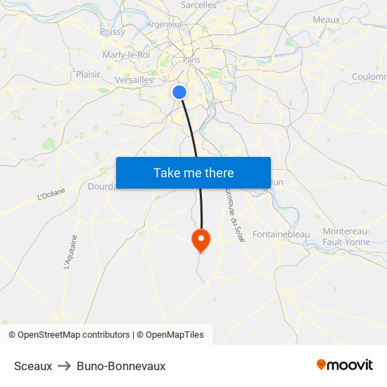 Sceaux to Buno-Bonnevaux map