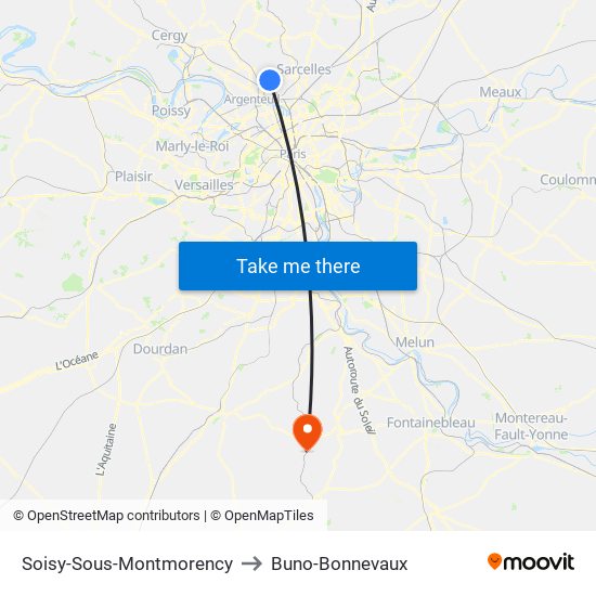Soisy-Sous-Montmorency to Buno-Bonnevaux map