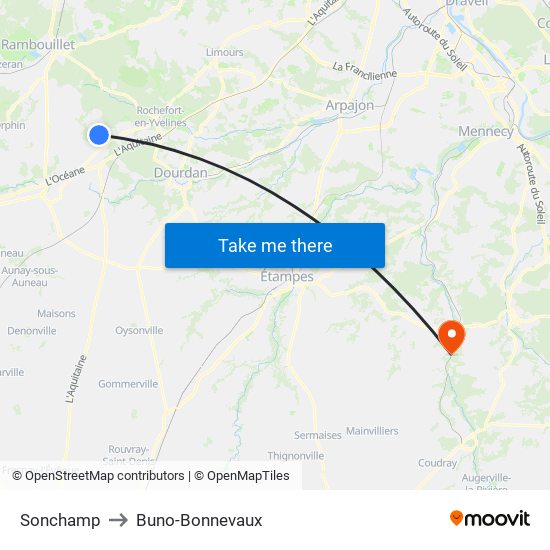Sonchamp to Buno-Bonnevaux map