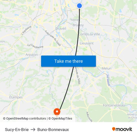 Sucy-En-Brie to Buno-Bonnevaux map