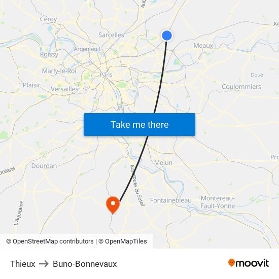 Thieux to Buno-Bonnevaux map