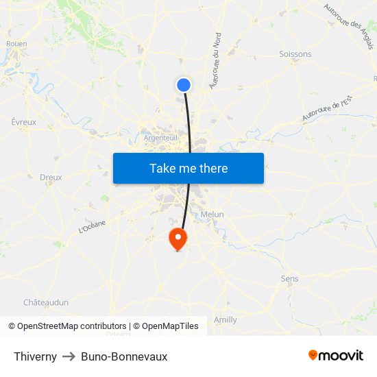 Thiverny to Buno-Bonnevaux map