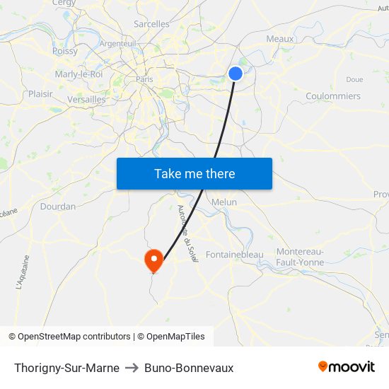 Thorigny-Sur-Marne to Buno-Bonnevaux map