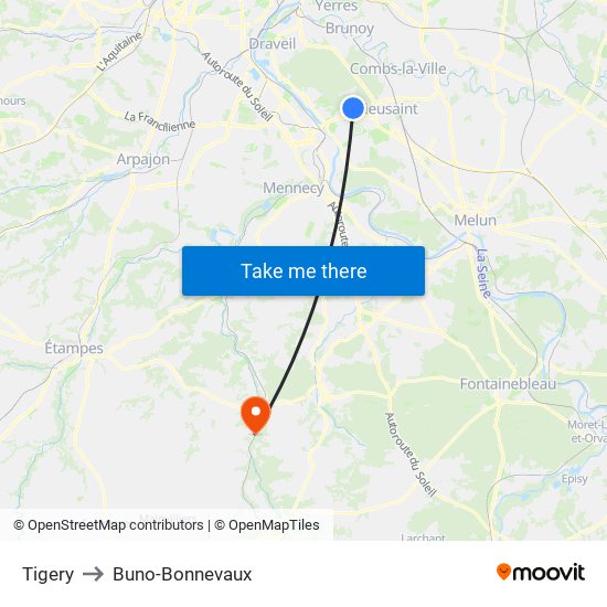Tigery to Buno-Bonnevaux map