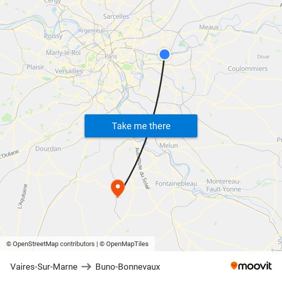 Vaires-Sur-Marne to Buno-Bonnevaux map