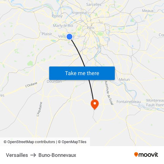 Versailles to Buno-Bonnevaux map