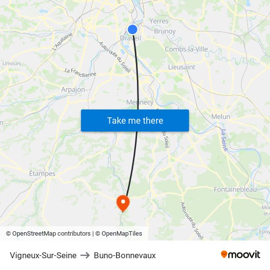Vigneux-Sur-Seine to Buno-Bonnevaux map