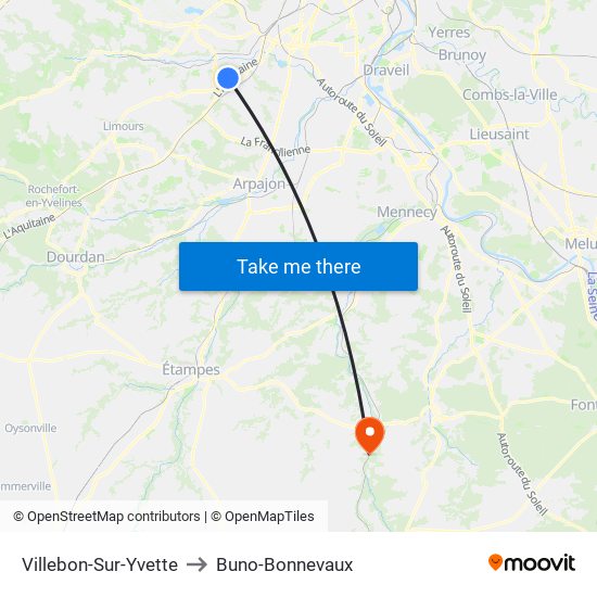 Villebon-Sur-Yvette to Buno-Bonnevaux map