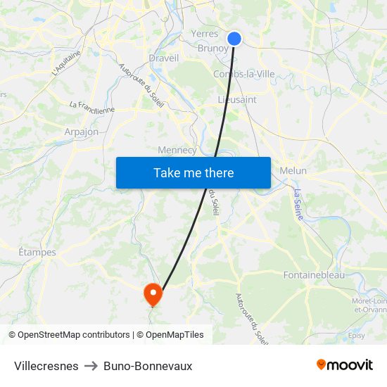 Villecresnes to Buno-Bonnevaux map