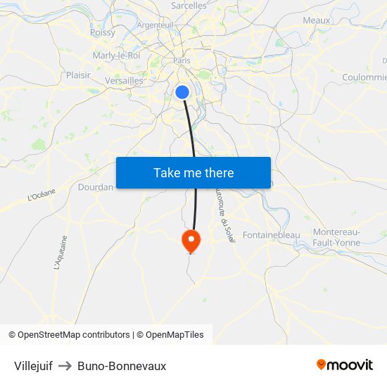 Villejuif to Buno-Bonnevaux map